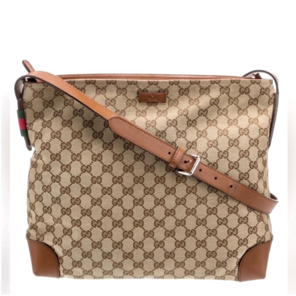 Authentic Gucci Web Messenger Crossbody Shoulder Bag Tote Handbag Purse